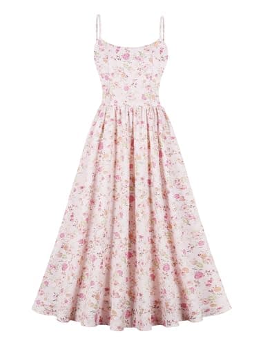 IMEKIS Women's Summer Corset Dress with Spaghetti Straps and Floral Print