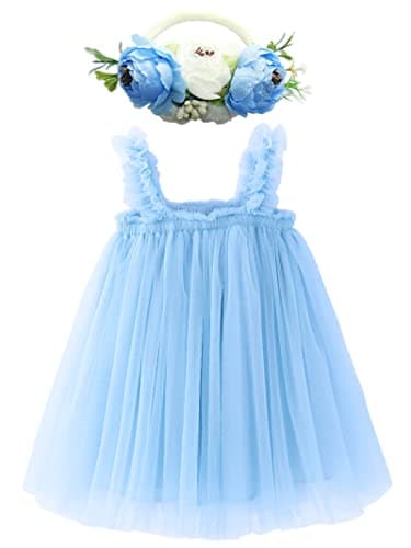 BGFKS Toddler Girl Rainbow Tulle Tutu Dress & Flower Headband Set
