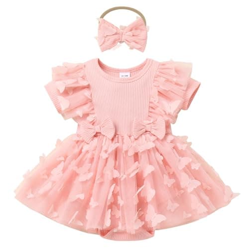 Newborn Baby Girl 1st Birthday Strawberry Butterfly Romper Dress with Headband for Cake Smash Photoshoot