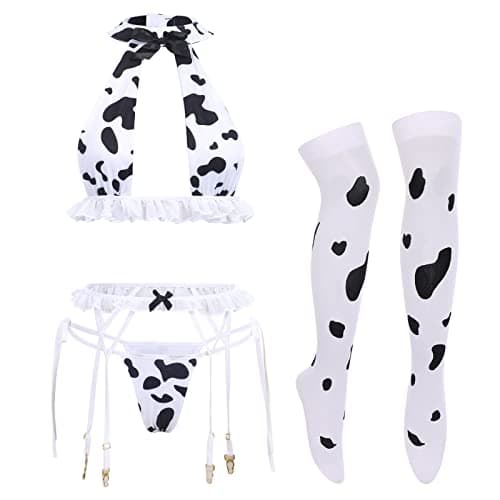 IMEKIS Women's Anime Cow Maid Lolita Cosplay Kawaii Costume Set