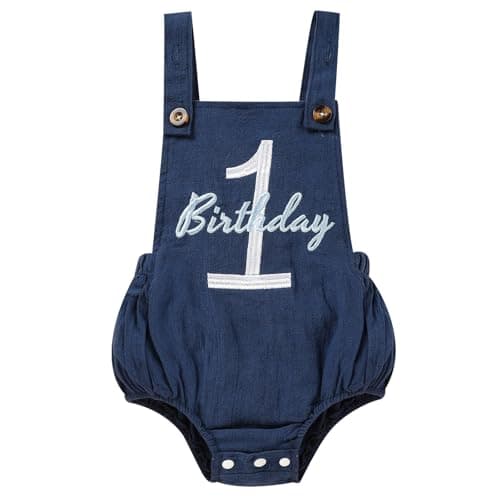 Solid Color 1st Birthday Romper for Baby Boys and Girls