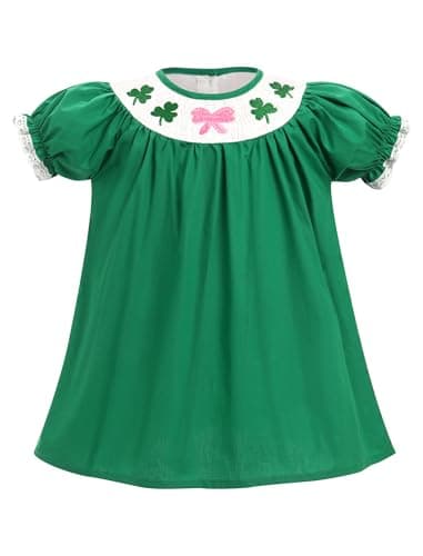 IMEKIS Toddler Girls St. Patrick's Day Smocked Dress for Birthday Party
