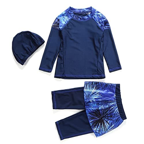 IMEKIS Modest Girl Burkini Swimsuit with Long Sleeve Rash Guard and Hijab Capris