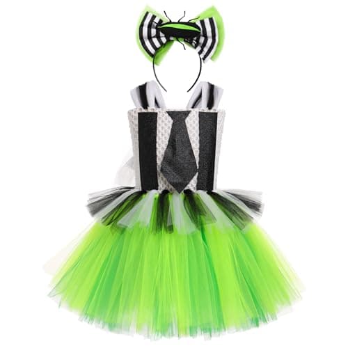 Girls Halloween Costume Black and White Striped Tulle Dress Set - Ages 2-12