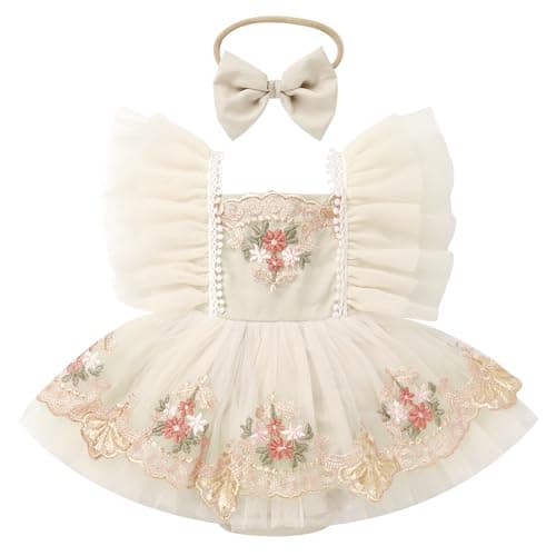 ODASDO Girls' First Birthday Tutu Romper Floral Embroidery Dress
