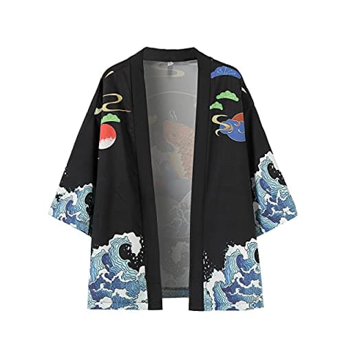 PRIJOUHE Mens Loose Fit Japanese Kimono Coat Jacket with Shorts