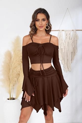 Ophestin Women's Y2K Fairy Off-Shoulder Handkerchief Skirts Set