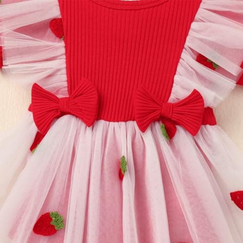 Newborn Baby Girl 1st Birthday Strawberry Butterfly Romper Dress with Headband for Cake Smash Photoshoot