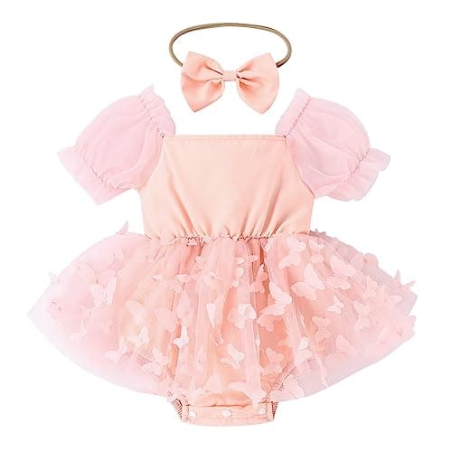 Baby Girl 1st Birthday Butterfly Romper Dress with Headband