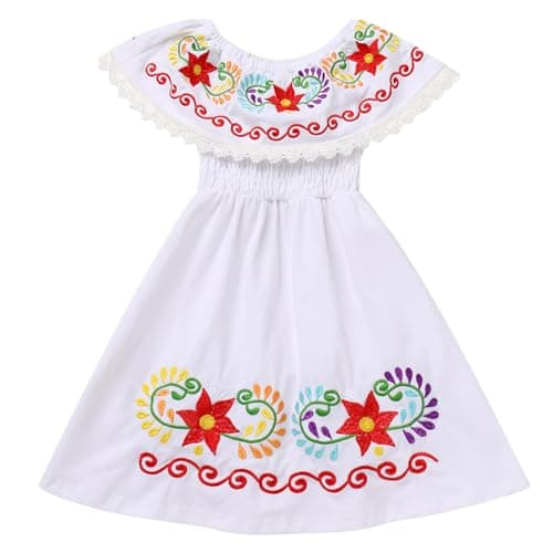 IMEKIS Toddler Girls Mexican Floral Embroidered Dress Birthday & Halloween Costume