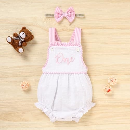 TITKKOP Baby Girl 1st Birthday Bubble Romper Sleeveless Bodysuit