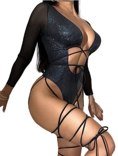 ZGMYC Women's Rave Snakeskin Buckle Sheer Swimsuit