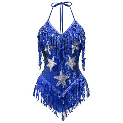 FYMNSI Women's Rave Bodysuit: Sleeveless Sequin Tassel Leotard for Nightclub and Halloween