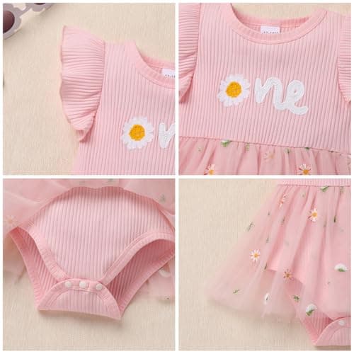 IMEKIS Baby Girls 1st Birthday Strawberry Butterfly Romper Dress for Cake Smash Photos