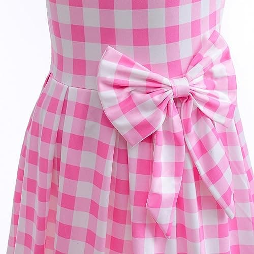 IMEKIS Vintage Pink Gingham Dress for Girls Halloween Costumes & Birthday Outfits