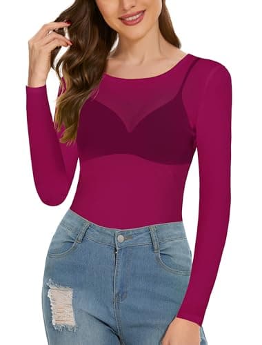 Women's Long Sleeve Bodycon Sheer Blouse See Through Mesh Top
