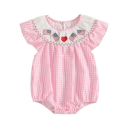 Amiblvowa Baby Girl 1st Birthday Sleeveless Embroidery Smocked Romper