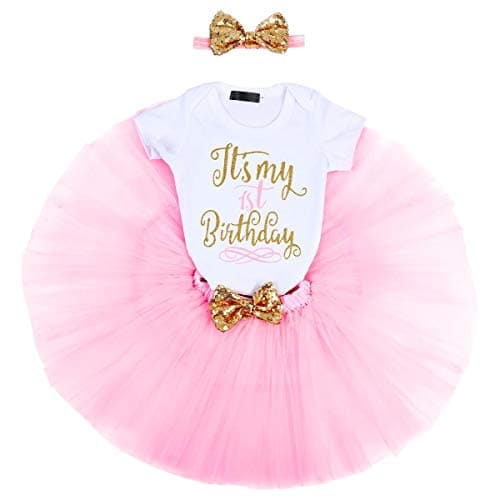 ODASDO Baby Girl Birthday Cake Smash Tutu Dress Romper 3pcs Set