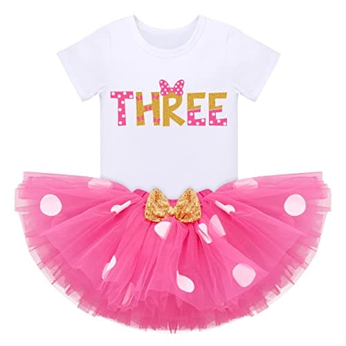 Kids Girls 3rd Birthday Cake Smash Outfit with Polka Dots Tutu Skirt
