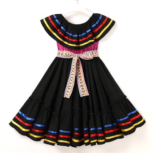 Toddler Kids Girl Mexican Traditional Embroidered Floral Dress