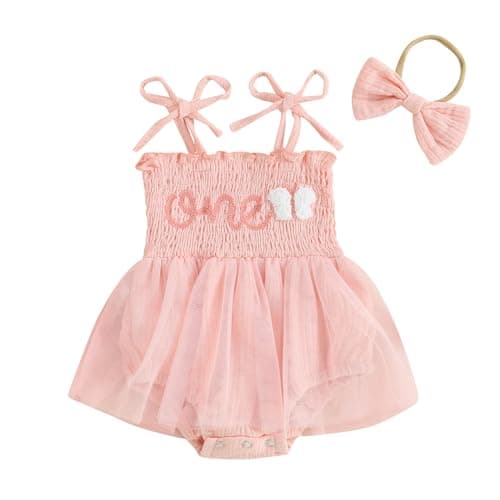 Baby Girl 1st Birthday Butterfly Embroidery Romper