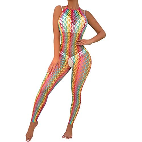 Rainbow Rave Outfit Fishnet Dress - Women's Music Festival Costume