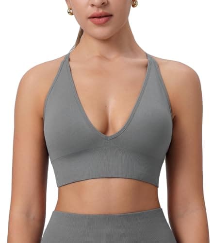 SHAEND Women's Deep V-Neck Padded Sports Bra with Criss Cross Straps Yoga Top