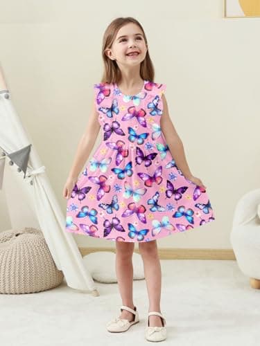 RAISEVERN Summer Ruffle Sleeve Dress for Toddler Girls 2-6T