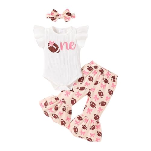 YOUNGER TREE Baby Girl 1st Birthday Outfit: Romper & Flared Pants