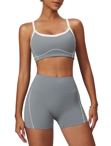 Color Block QBGJTD Women's Workout Set - Sports Bra & Lift Shorts Gym Wear