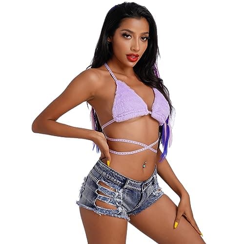 Fluffy Fur Triangle Bikini Crop Top - Women Rave Bra