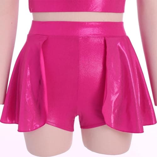 ODASDO Women Shiny Metallic Dance Outfit Crop Top + Skirted Shorts Set
