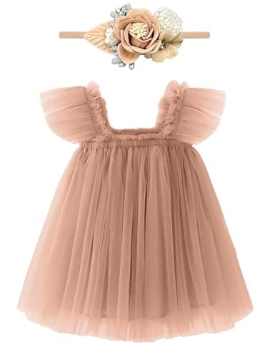 ANHDM Baby Girl First Birthday Cake Smash Outfit with Flower Headband
