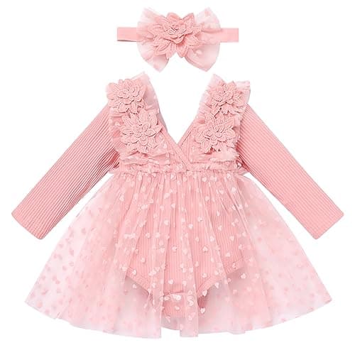 Baby Girl 1st Birthday Romper Dress with Headband