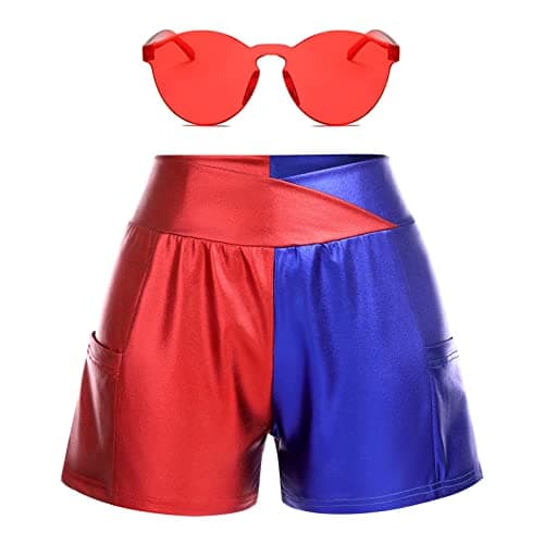 IMEKIS Women Metallic Shorts Halloween Cosplay Costume Sparkle Red and Blue Bottoms