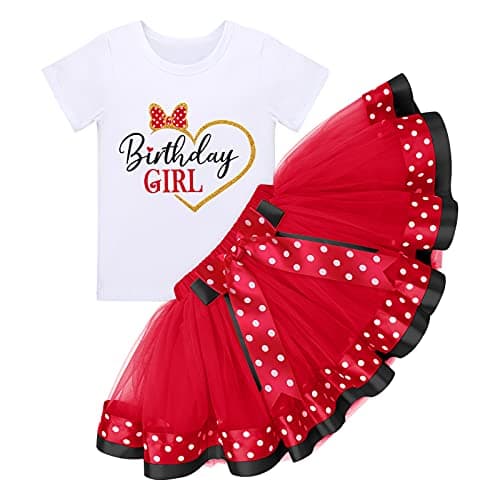 Baby Girls Birthday Outfit with Polka Dots Tops and Tutu Skirt