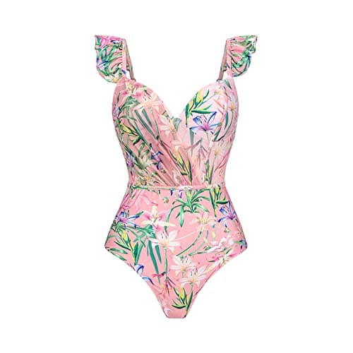 Women's One Piece Swimsuit with Floral Sarong Cover Up and Tummy Control