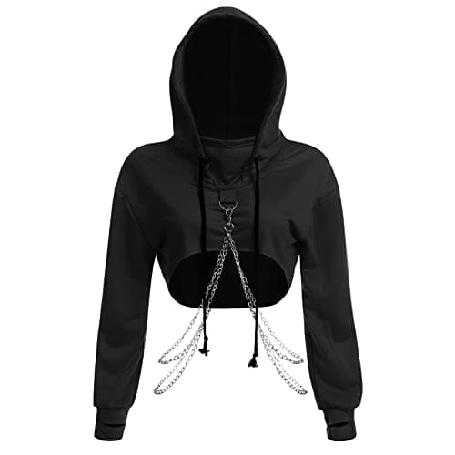 ABAFIP Women's Rave Gothic Crop Top Hoodie
