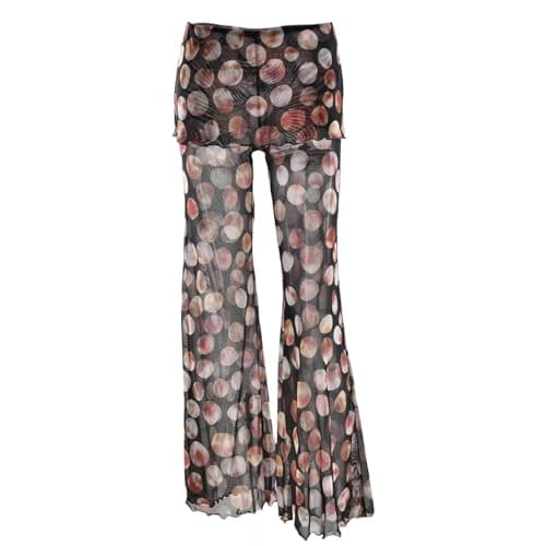 JUMISEE Women's Flared Mesh Sheer Pants for Dance Festival Clubwear