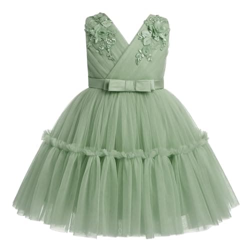 ODASDO V-Neck Sleeveless Tulle Tutu Dress for Flower Girls and Kids