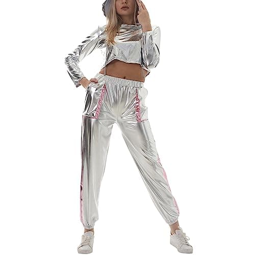 Shiny Metallic Hoodies for Women: Stretchy Holographic Sweatshirts