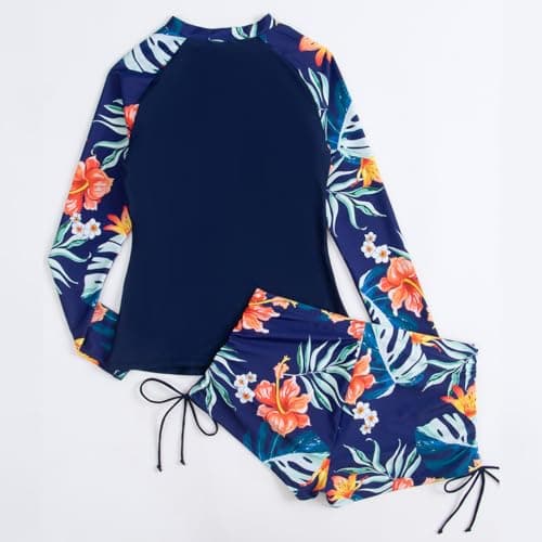 IMEKIS Women's Long Sleeve Rash Guard Set with Floral Print Shorts