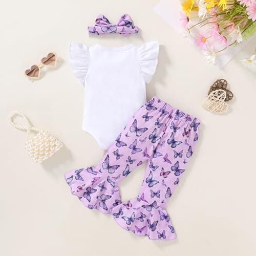 YOUNGER TREE Baby Girl 1st Birthday Outfit: Romper & Flared Pants