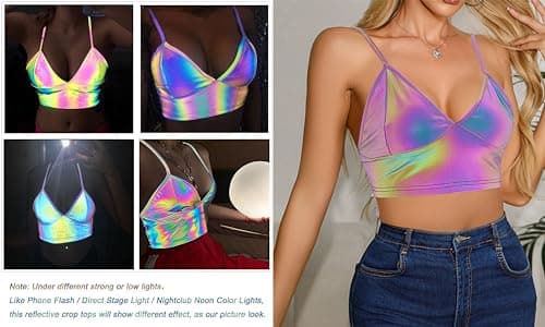 Reflective Crop Top for Women, Festival Rave Outfits and Girls Club Tank Vest