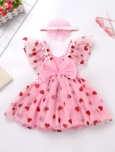 IMEKIS Baby Girl Sparkle Heart Strawberry Tulle Romper Tutu Headband
