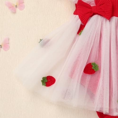 Newborn Baby Girl 1st Birthday Strawberry Butterfly Romper Dress with Headband for Cake Smash Photoshoot