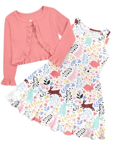 Goodstoworld Toddler Girl Fall Outfits: Sleeveless Dresses & Long Sleeve Cardigan 2-8T