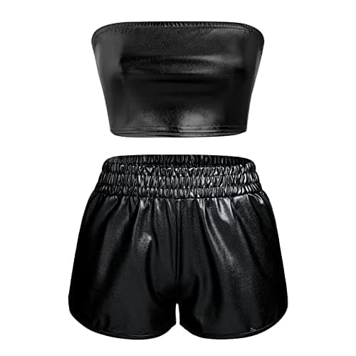 Metallic Rave Outfit for Women: Shiny Crop Top and Shorts for Music Festivals, Halloween Cosplay and Dance Clubwear