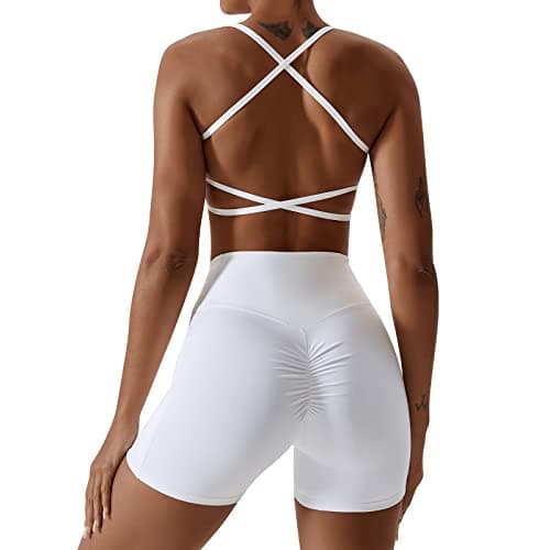 IWEMEK ABOCIW Women's Cross-Back Workout Bra & Shorts Set