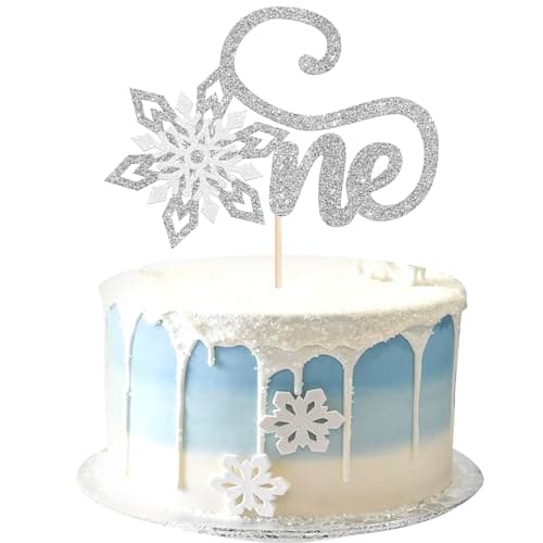 Rsstarxi 1 Pack Snowflake 1st Birthday Cake Topper Silver Glitter Party Decor